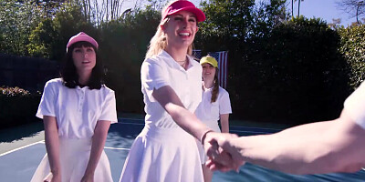 3 on 1 on Tennis Court with Babes Daisy, Cleo, and Daphne