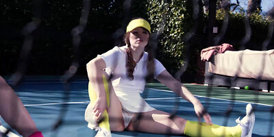 3 on 1 on Tennis Court with Babes Daisy, Cleo, and Daphne