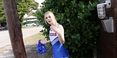 Cheerleader teens triple blowjob and fucking with coach