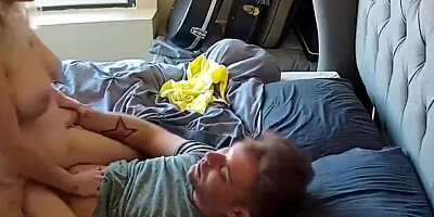Slutty MILF is filmed while having morning sex with her stepson