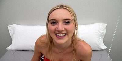 Watch this leggy 18 year old blonde newbie suck cock