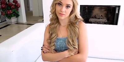 Cute blonde is choking on a big black cock before taking it in her slit