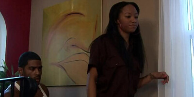 Splendid black babe sucks a massive pecker and enjoys copulation