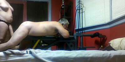 Kinky MILF fucks her slave with a big strap-on dildo