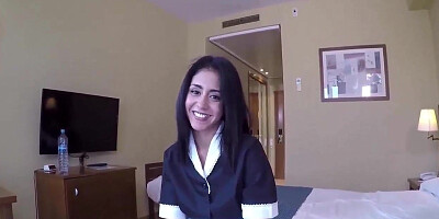 Charming Latina housemaid sucks a long cock and rides it nicely