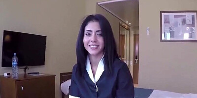 Charming Latina housemaid sucks a long cock and rides it nicely