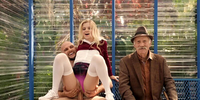 Schoolgirl Riley Star and big JMac fuck on the bus stop