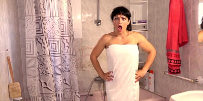 Tattooed mature woman gives a Bj after the shower