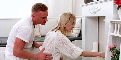 Babe gets fucked by brazen porn man on the sofa