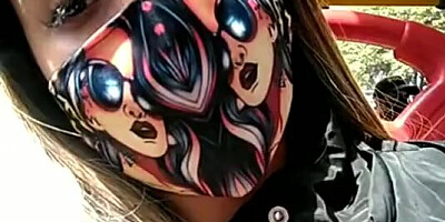 Teeny with medical mask flashes nude body in the bus