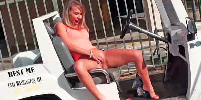 Playful vixen is masturbating on the bed and fucking