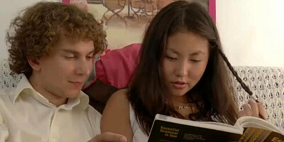 Asian girl and her buddy were supposed to be studying together, not have anal sex