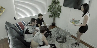Naughty stepmom dominated by three younger guys and fucked hard