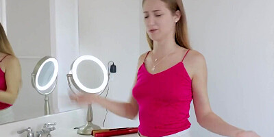 Audrey Hempburne sucks cock and gets fucked in nicely shaved pussy