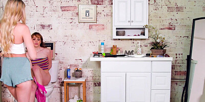 Lily Larimar And Her Redhead Stepsister Dirty Fight To Win The Bathroom