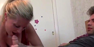 Slutty blonde stepmom steals daughter's boyfriend and fucks with him