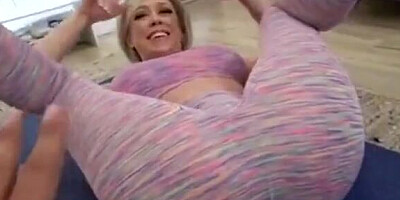Hot Mom with very Big Boobs Asks Stepson for help with Yoga Exercise