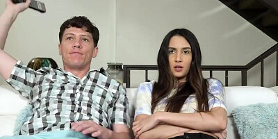 Skinny Stepsis Fucks Brother while Watching her Favorite Show