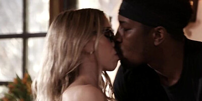 Nerdy blonde is spanked while jumping on a big black cock