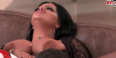 Horny man eats brunette cougar's cunt and fucks her in face and pussy