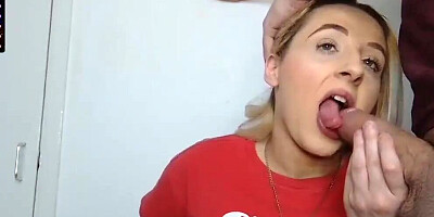 Amateur blonde wants to practice her cock sucking and deepthroating skills