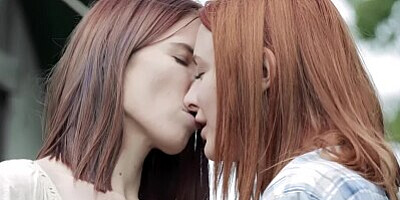 Lesbian redhead fingers a stranger