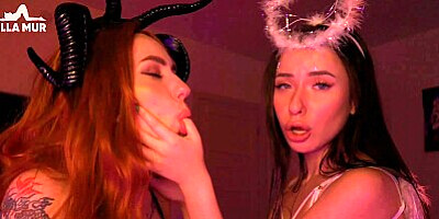 ASMR Deep french kissing with spit by Demon and Angel girls