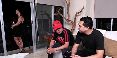 Superb Latina MILF is being dicked down by two hung guys