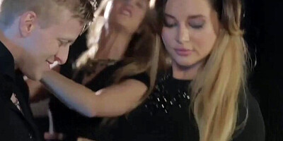 Two cougars are fucked by three horny guys in the bar