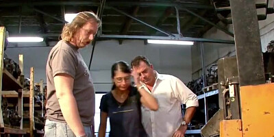 German Mother get Fuck by 2 Big Dick Step Dads at Work