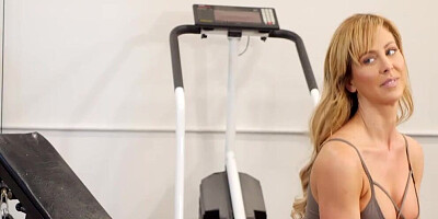 Cherie DeVille blows her fitness instructor and rides his cock