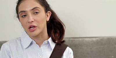 Brunette darling is taking the stepbro's johnson up her trimmed snatch