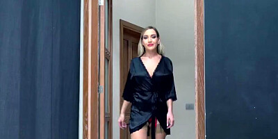 Blonde MILF in sexy red lingerie is fucking with her stepson