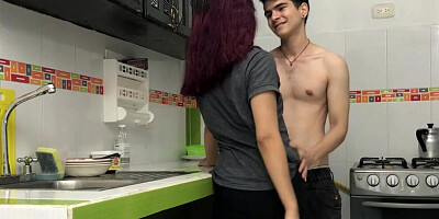 Fuck my stepsister while she washes the dishes Cum - Double