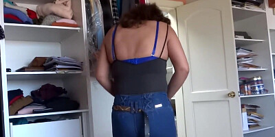 Stepson jerks off while I get dressed and we end up having sex for the first time, big cumshot