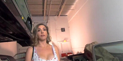 Blonde MIFL blows car mechanic and gives him wet cherry