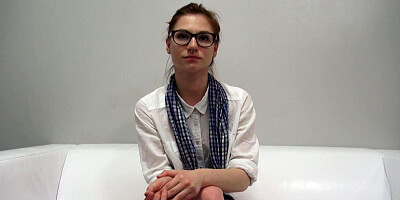 Sweet lady with glasses is doing her first porn casting