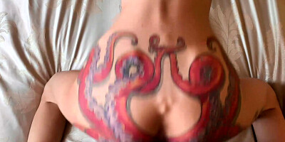 POV blonde bends over her tattooed ass for doggy style penetration