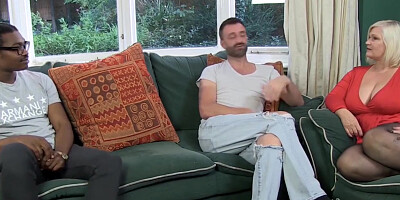 GILF in leather corset takes on two massive cocks