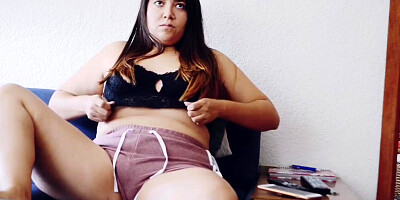 Horny Mikka masturbates while watching tv
