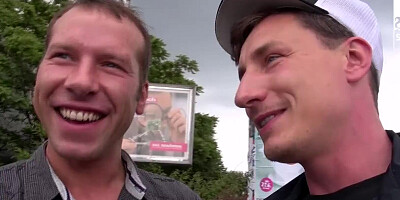 Dirty Tina is playing with a lucky stranger's prick out in the open