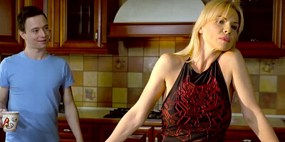 Busty blonde mom spends a lot of time impaled on stepson's dick