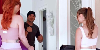 Naughty Yoga instructor fucks two dirty girls during this session