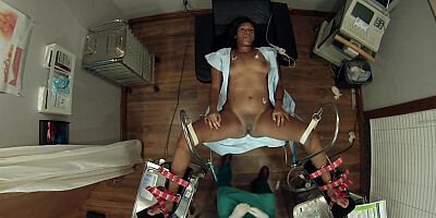 Busty Ebony babe cums during pervy physical exam