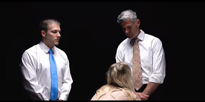 Priest and assistant have threeway with obedient blonde