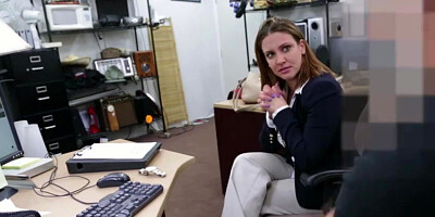 Naturally busted office blonde sells her body at an x rated pawn shop