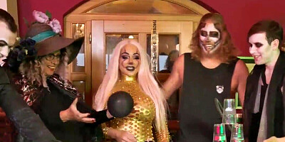 Costume party leads to a mature woman fucking a young man