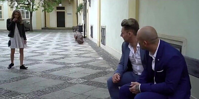 Angel Emily is getting fucked by two horny dudes in a 3some