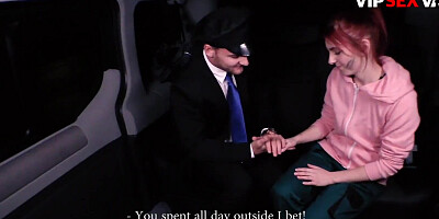 Vanessa is riding limo driver's cock on a back seat