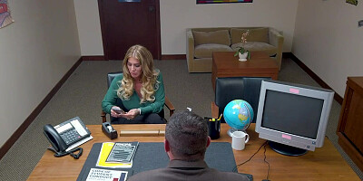 Busty secretary fucked in face and cunt in the office